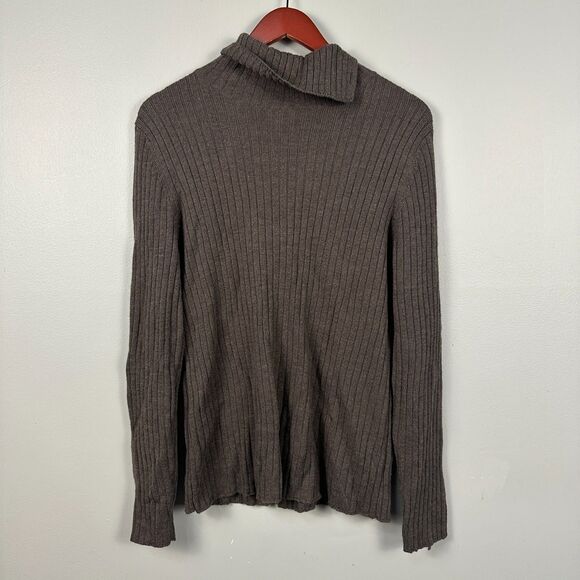 Valerie Stevens Womens Large Merino Wool Brown Ribbed Knit Turtleneck Sweater - Picture 2 of 5